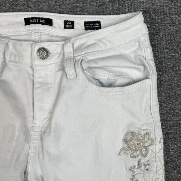 Miss Me Jeans Womens Size 24 Ankle Skinny White Floral Embroidery Party Preppy - Picture 3 of 13